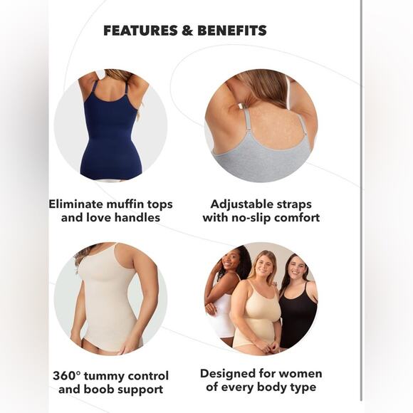 New SHAPERMINT Empetua All Day Every Day Scoop Neck Cami BEIGE M - Picture 3 of 6